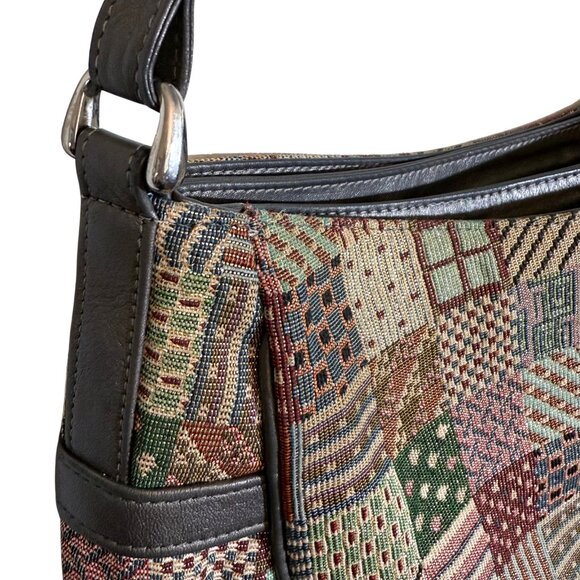 Vintage SAS Tapestry Quilt Leather Patchwork Crossbody Shoulder Purse - Picture 5 of 11